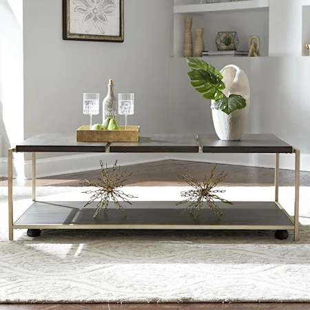 Contemporary Wood and Metal Cocktail Table